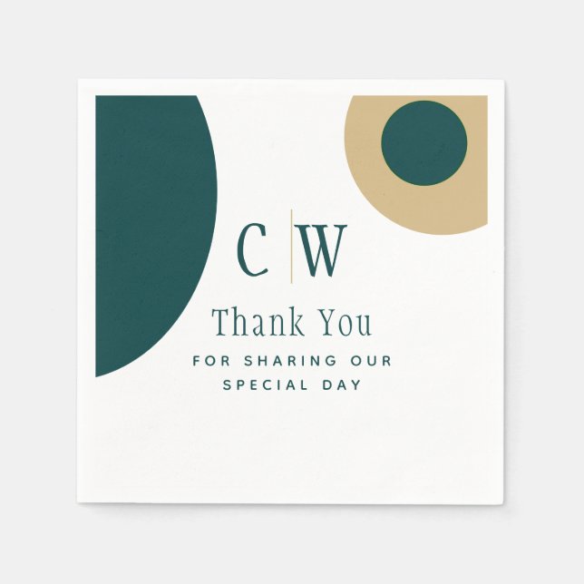 Peacock Green Gold Wedding Thank You Napkins (Front)