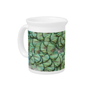 Peacock Green Grey Feathers Pitcher