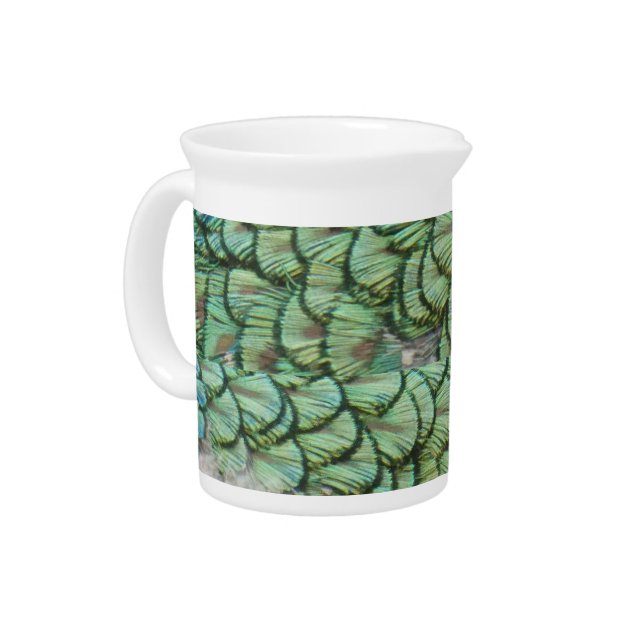Peacock Green Grey Feathers Pitcher (Left)