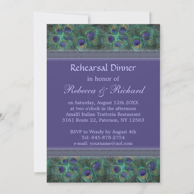 Peacock green purple Rehearsal Dinner Invitation (Front)