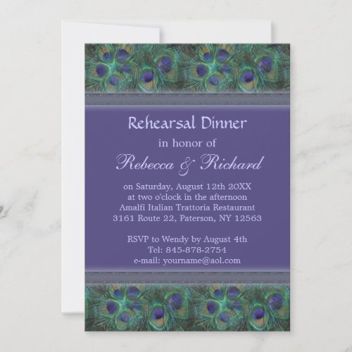 Peacock green purple Rehearsal Dinner Invitation