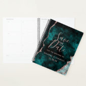 Peacock Green Rose Gold Agate Marble Save the Date Planner (Display)