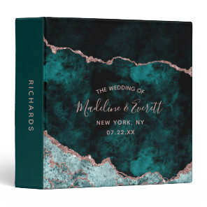 Peacock Green Rose Gold Agate Wedding Photo Album 3 Ring Binder
