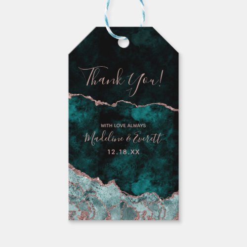 Peacock Green  Rose Gold Foil Agate Thank You Gift Tags