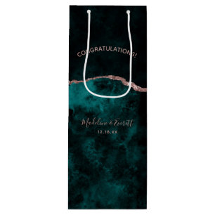 Peacock Green & Rose Gold Foil Congratulations Wine Gift Bag