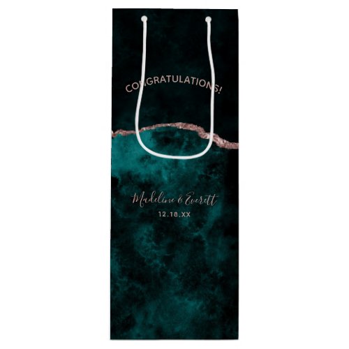 Peacock Green  Rose Gold Foil Congratulations Wine Gift Bag