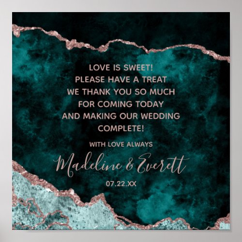 Peacock Green  Rose Gold Love is Sweet Table Sign