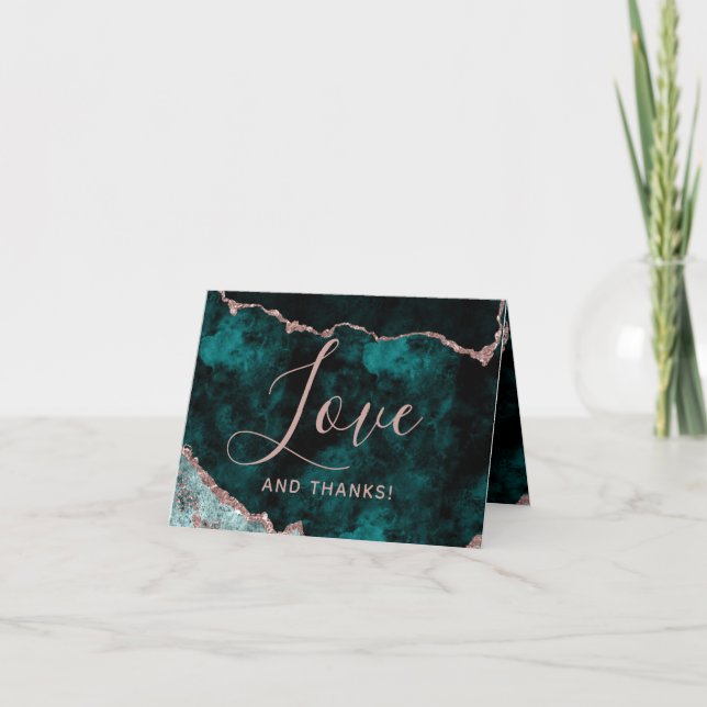 Peacock Green & Rose Gold Marble Thank You Photo (Front)