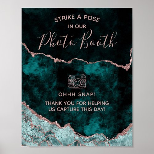 Peacock Green  Rose Gold Photo Booth Wedding Sign