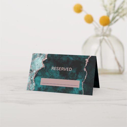 Peacock Green  Rose Gold Reserved Seating Wedding Place Card