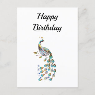 Peacock Happy Birthday Minimal Postcard