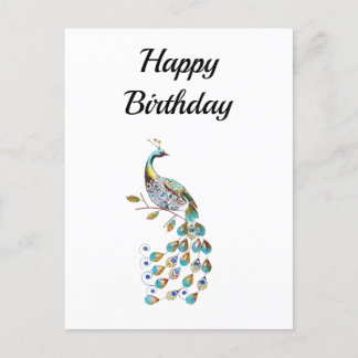Peacock | Happy Birthday | Minimal Postcard