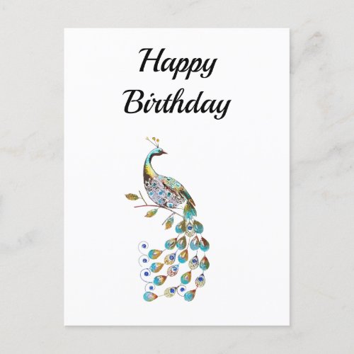 Peacock  Happy Birthday  Minimal  Postcard
