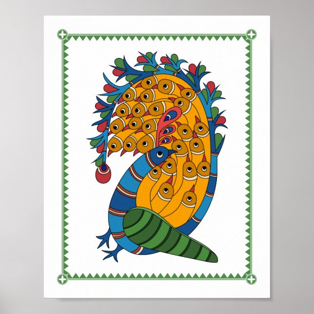 Peacock Harmony: Madhubani Art Poster (Front)