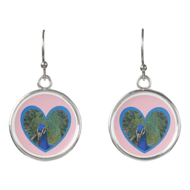 Peacock Heart Earrings (Front)