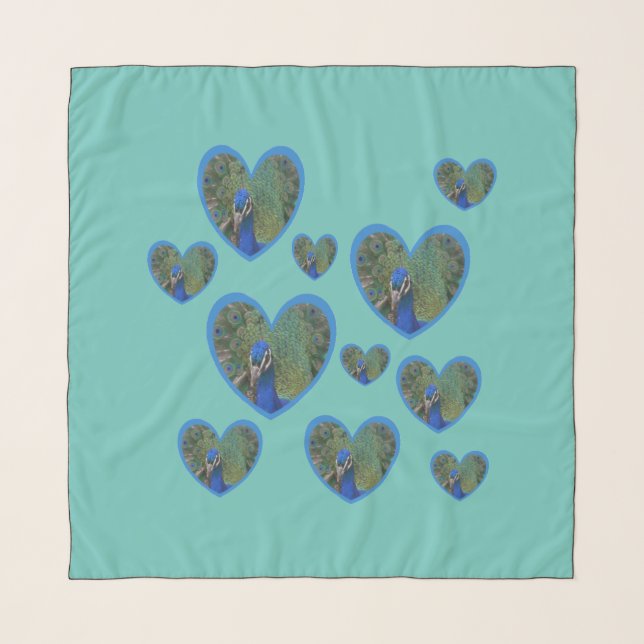 Peacock Hearts Pattern Chiffon Scarf (Front)