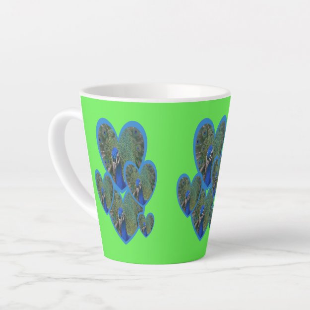 Peacock Hearts Pattern Cust. BC Green Latte Mug