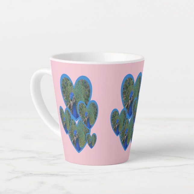 Peacock Hearts Pattern Cust. BC Pink Latte Mug (Left Angle)