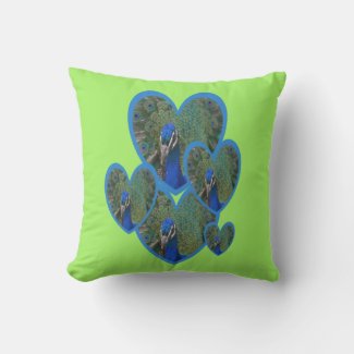 Peacock Hearts Pattern Throw Pillow