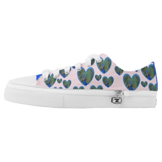 Peacock Hearts Pattern Zipz Low Shoes (Left Shoe Outside)