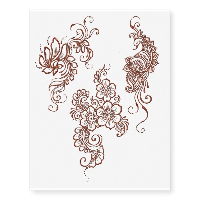 peacock henna design temporary tattoo sheet (Front)