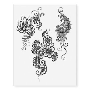 peacock henna design temporary tattoo sheet