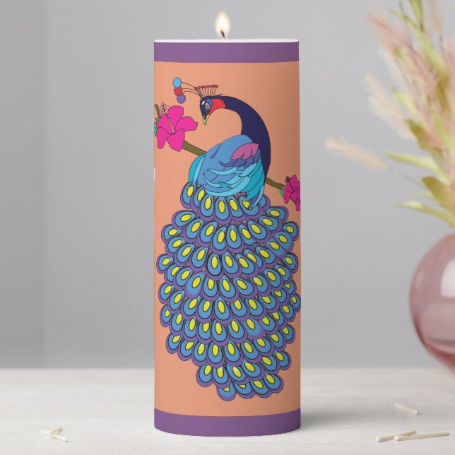 Peacock & Hibiscus Design  Flameless  Candle (In Situ)