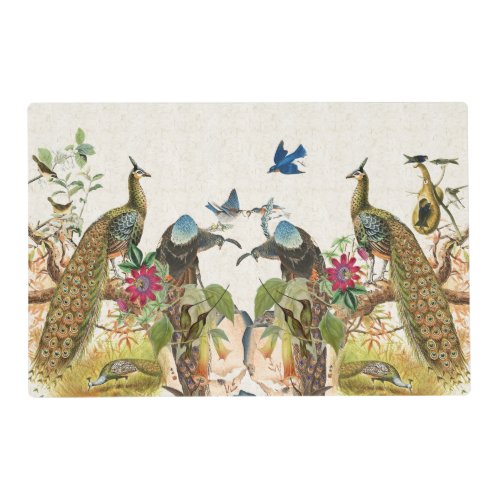 Peacock Hummingbird Bird Flowers Placemat