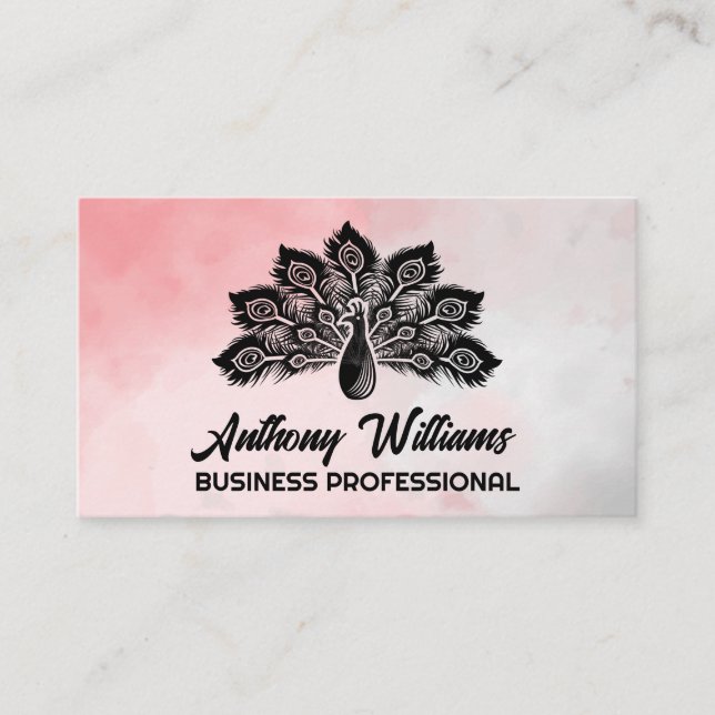 Peacock Illustration | Watercolor Business Card (Front)