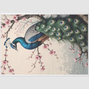 Peacock in a Cherry Blossom Tree Decoupage Tissue Paper