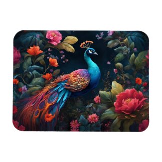 Peacock In a Colorful Rose Garden