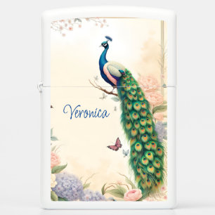 Peacock in a Garden -*Personalize* Zippo Lighter