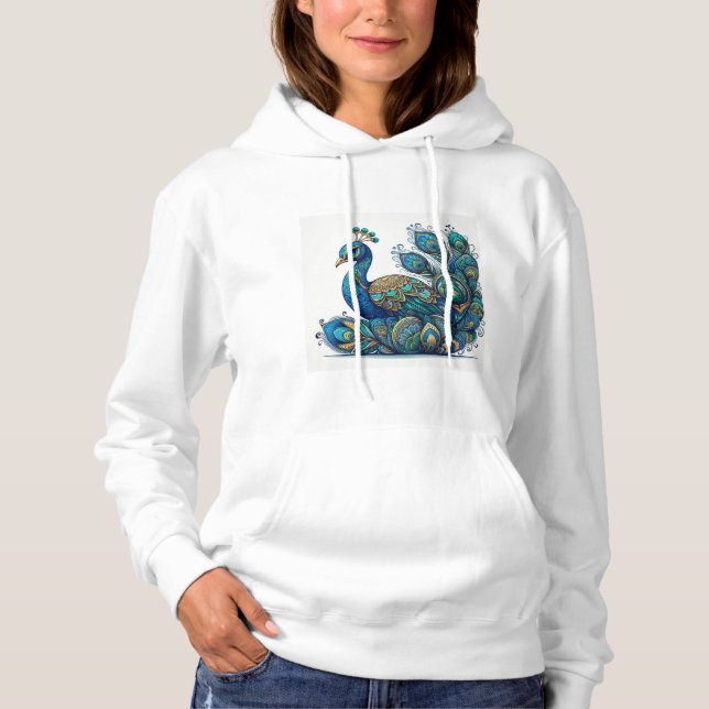  peacock in a mandala art printed  hoodie (Front)
