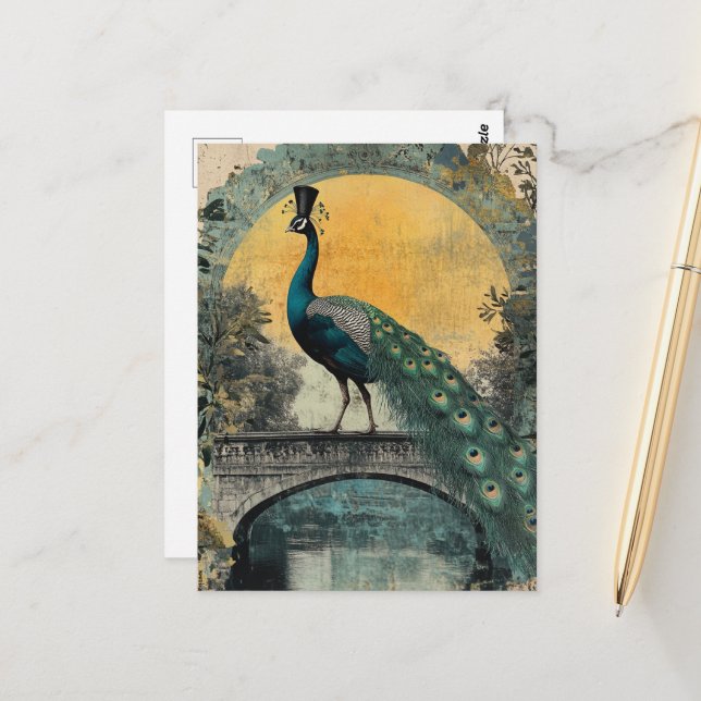 Peacock in a Top Hat on a Bridge Postcard (Front/Back In Situ)