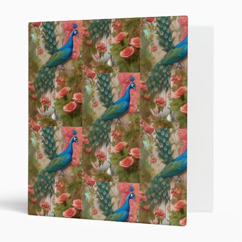 Peacock in Apricot Rose Garden 3 Ring Binder