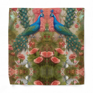 Peacock in Apricot Rose Garden Bandana