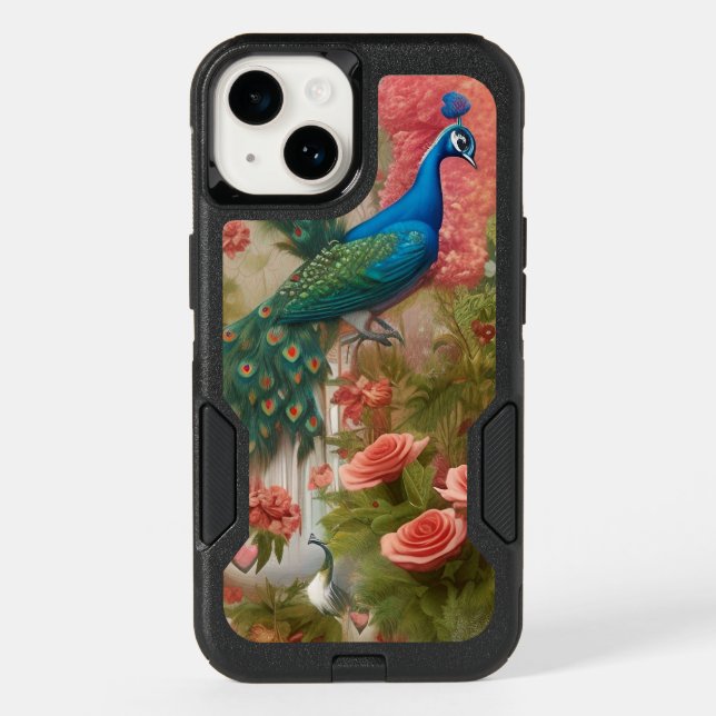 Peacock in Apricot Rose Garden  Otterbox iPhone Case (Back)