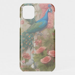 Peacock in Apricot Rose Garden iPhone 11 Case