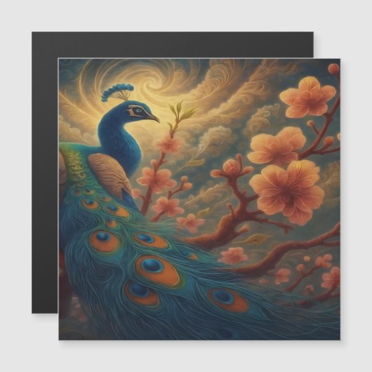 Peacock in Blossom Magnet Card (Front/Back)