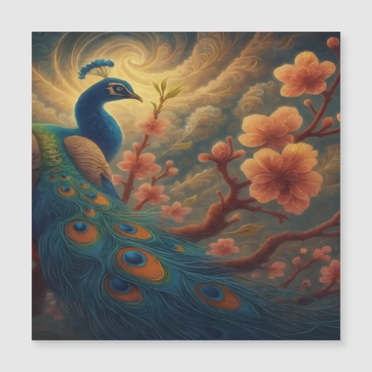 Peacock in Blossom Magnet Card (Front)