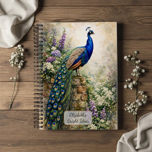 Peacock in Floral Garden Notebook