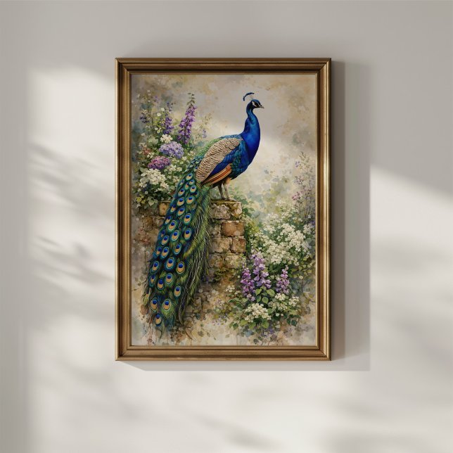 Peacock in Floral Garden Poster (Creator Uploaded)