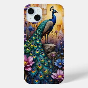 Peacock in Floral Landscape iPhone 15 Plus Case