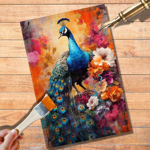 Peacock in Flowers Decoupage Paper