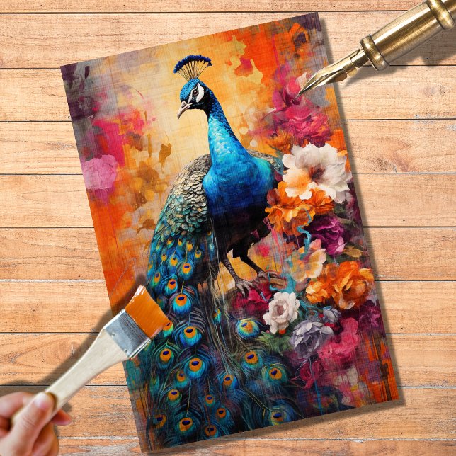 Peacock in Flowers Decoupage Paper (Creator Uploaded)