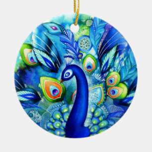 Peacock in Full Bloom Ceramic Ornament