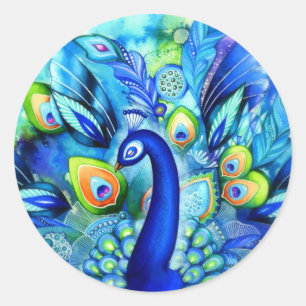Peacock in Full Bloom Classic Round Sticker