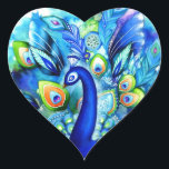 Peacock in Full Bloom Heart Sticker<br><div class="desc">Original painting by Annya Kai. For signed art prints,  visit: https://www.etsy.com/listing/117677845</div>