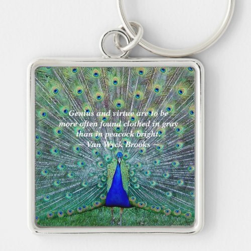 Peacock in Full Plumage Display Photography Keychain