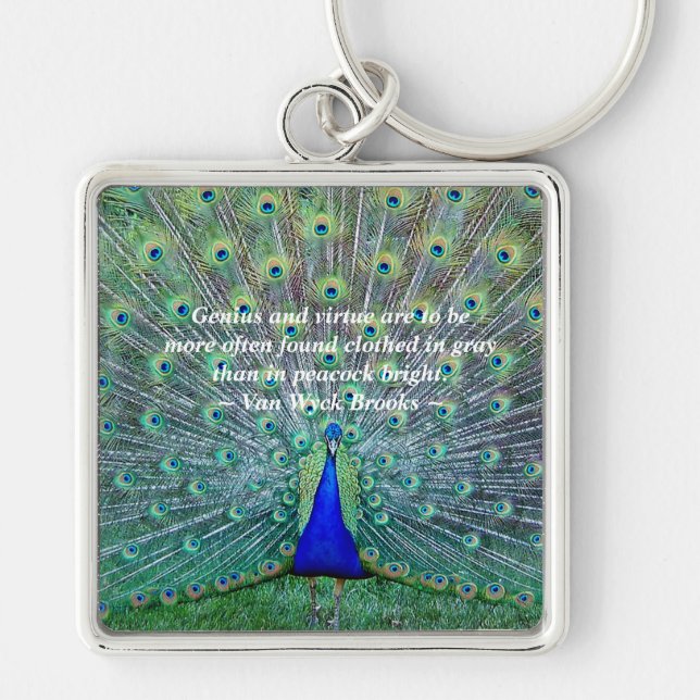 Peacock in Full Plumage Display Photography Keychain (Front)